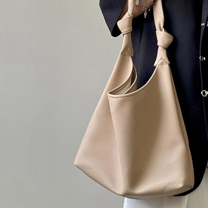 Xiuya-bolsa de ombro de couro grande para mulheres, bolsa elegante de damasco, bolsa suave, casual diária, moda coreana, nova para verão