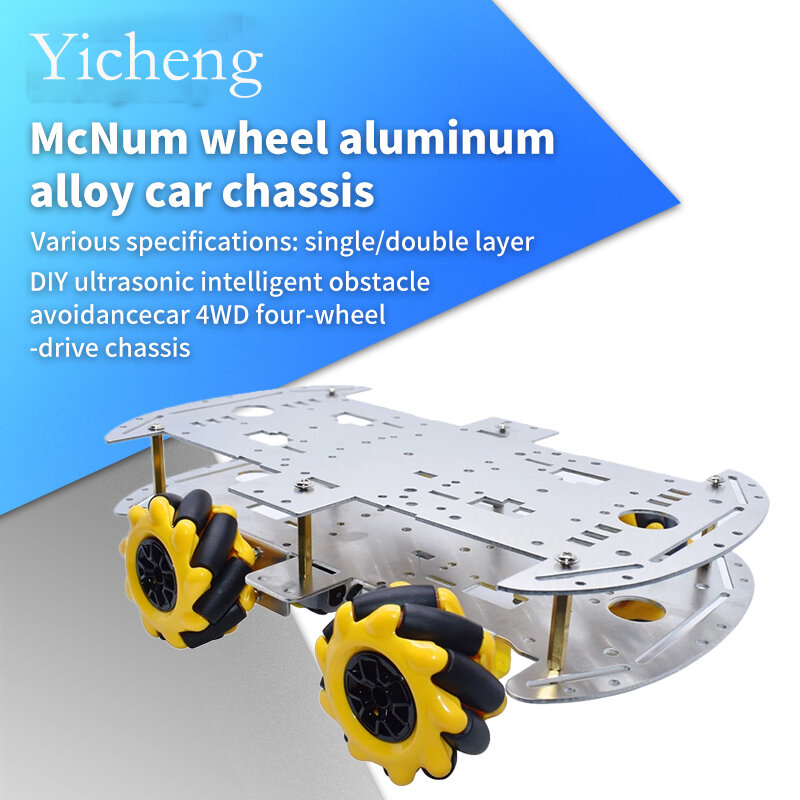 McNamum Wheel Aluminum Car Chassis DIY Ultrasonic Intelligent Obstacle Avoidance Car 4WD four-wheel Drive Chassis Robot Car