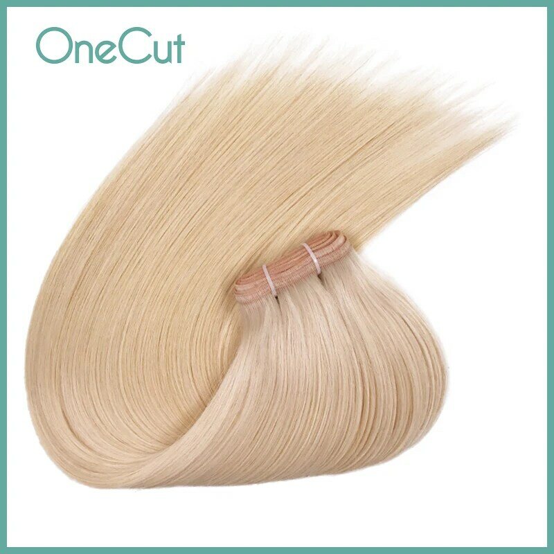 Rambut sutra Weft lurus mentah Virgin Brasil tarikan ganda warna pirang murni 100% rambut manusia alami tenun untuk wanita 14-28 inci