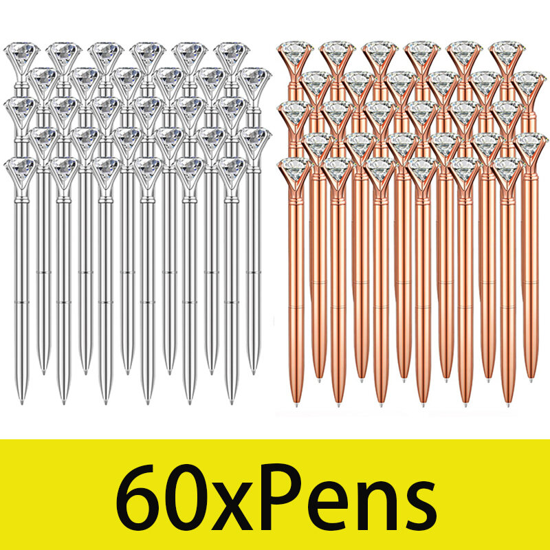 60Pcs Big Crystal Diamond Ballpoint Pen Bling Metal Ballpoint Pen Office Supplies