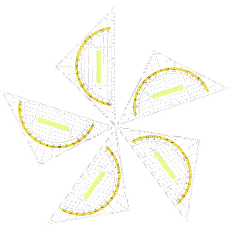 Conjunto de réguas plásticas para desenho, medição geométrica, triângulo, conjunto de 5 peças