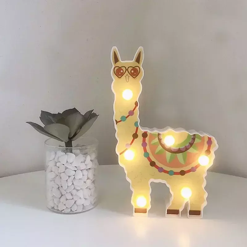 Lampu LED Lampu 3D Dekorasi Pesta Bentuk Alpaca Lampu Malam untuk Dekorasi Rumah Kamar Tidur Lampu LED Meja Ulang Tahun Anak-anak Lampu Baby Shower