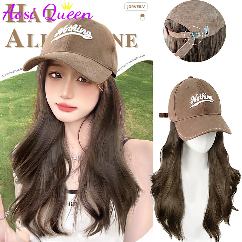Aosiqueen Perücke für Frauen mit langen Haaren einteilige modische faule leicht lockige Haare Baseball kappe flauschige natürliche Hut Perücke