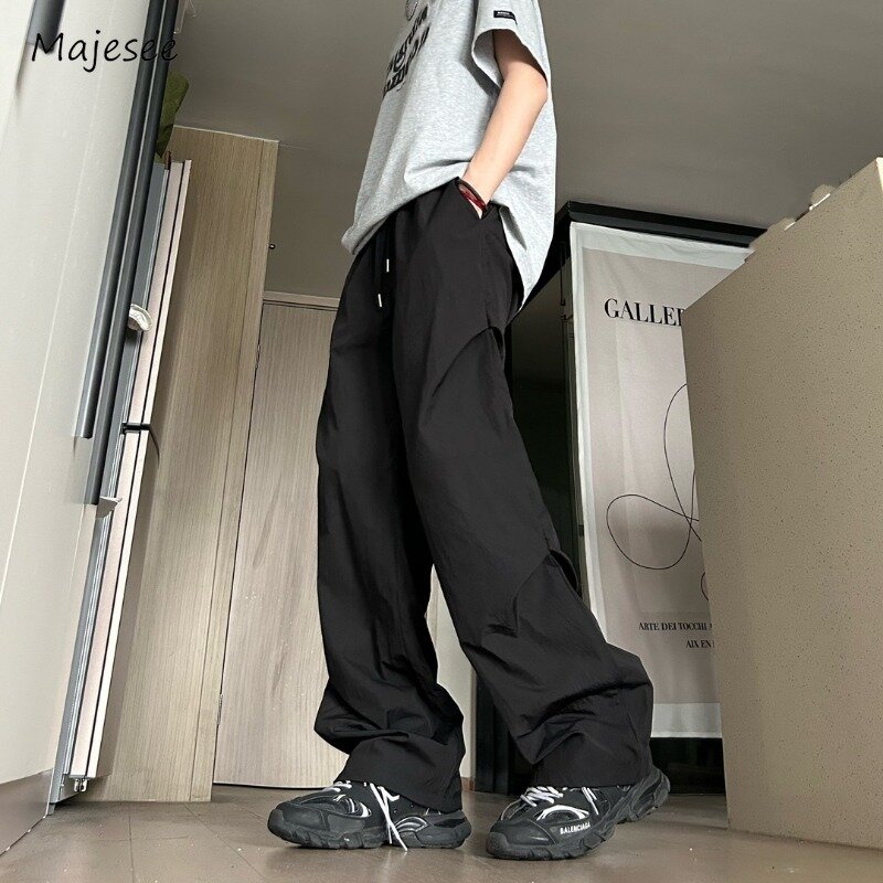 Брюки мужские повседневные свободные прямые, модные простые длинные штаны в Корейском стиле на шнуровке, шикарные повседневные универсальные Студенческие