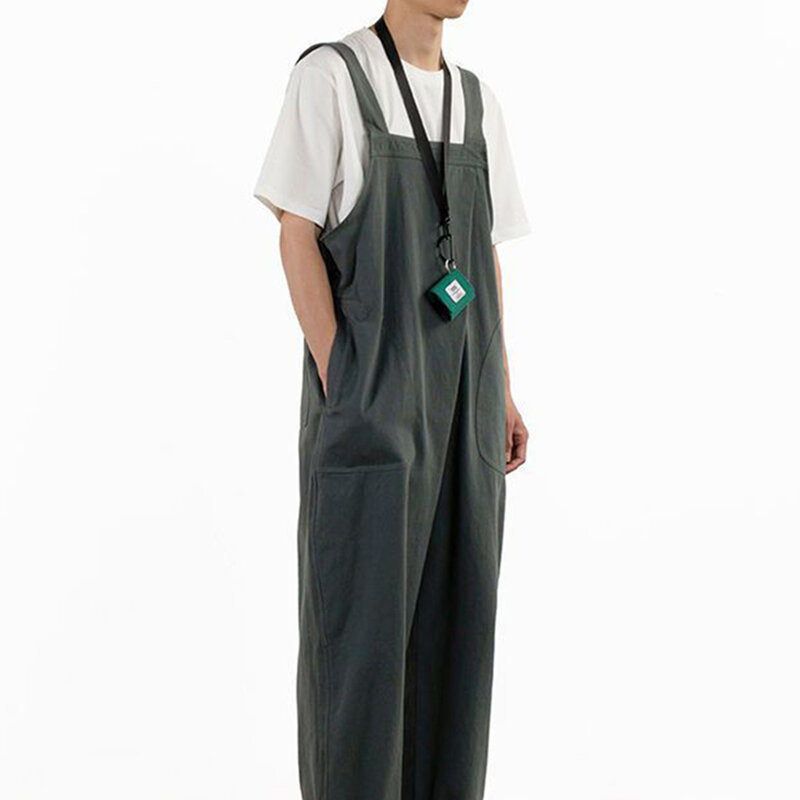Streetwear Jumpsuit Men Rompers Loose Trousers Cargo Japanese Style Men Solid Oversize Fashion Casual Overall Work