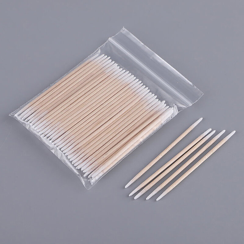 100Pcs Disposable Ultra-small Cotton Swab Brush Lint Free Micro Wood Makeup Brushes Eyelash Extension Glue Removing Tools