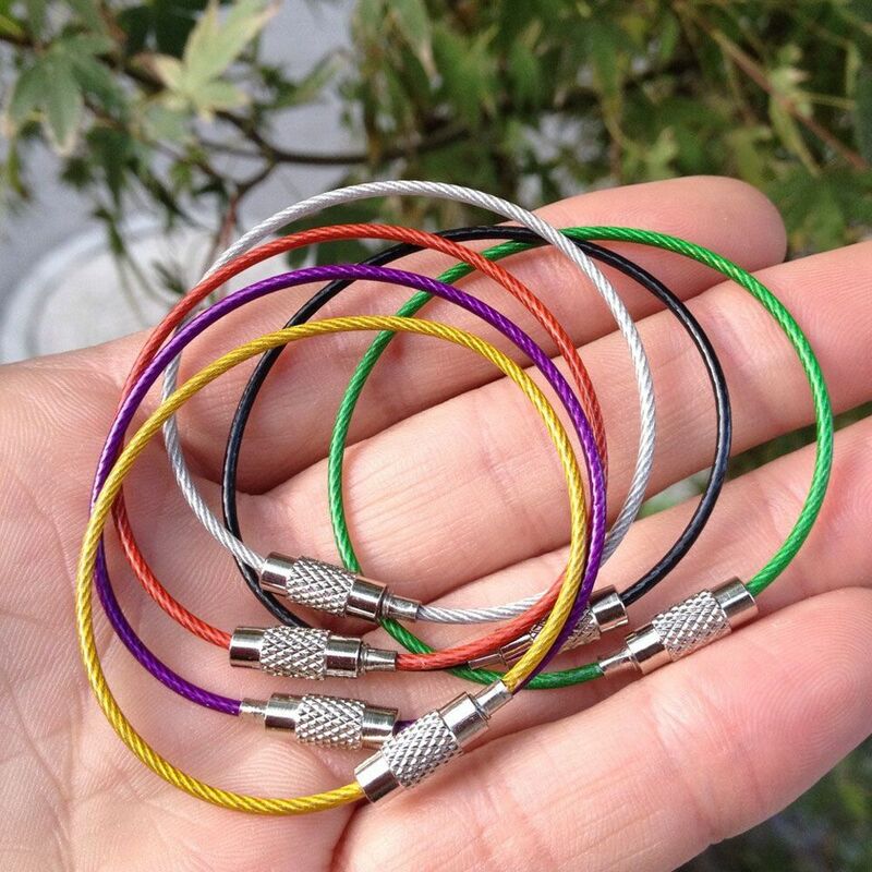 5Pcs Colorful EDC Keychain Stainless Steel Carabiner Key Holder Outdoor Tools Wire Keyrings Cable Rope Screw Locking Key Chain