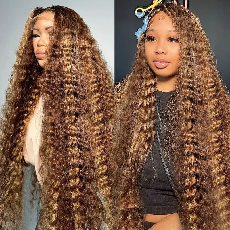 NYY Hair Factory 30 40 Inch Curly Highlight 250% For Women 13x4 Lace Front Human Hair Deep Wave 13x6 Lace Frontal Wig Brazilian