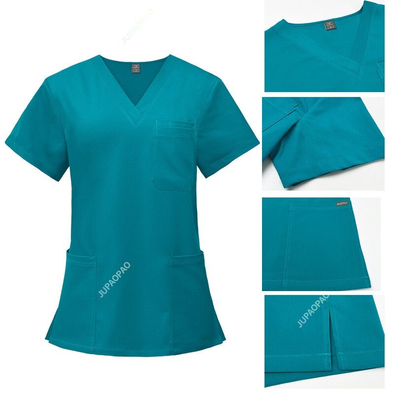 بدلات ركض متعددة الألوان ، زي تمريض للطبيب ، قمصان بأكمام قصيرة برقبة على شكل حرف V ، سراويل جيب ، مجموعة دعك الممرضات ، ملابس طبية وسريرية