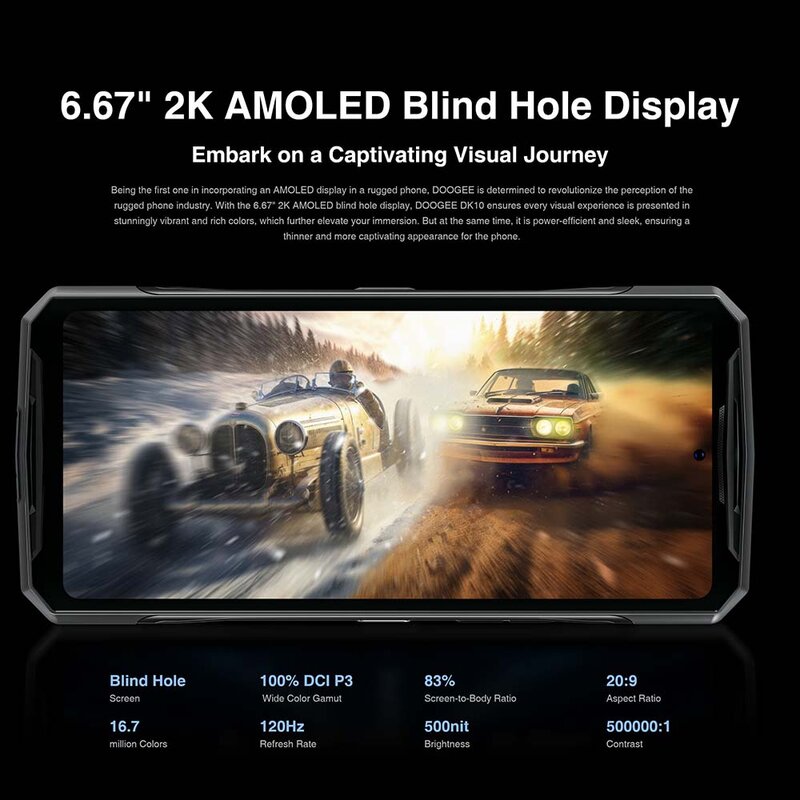 DOOGEE DK 10-Façades Morpho Caméra, Appareil photo™Dean-Dimrespond8020 Écran AMOLED 5G, Charge Rapide 6.67 W, 12 + 20 Go de RAM, 120 Go, 2.5 ", 120Hz, 512 K