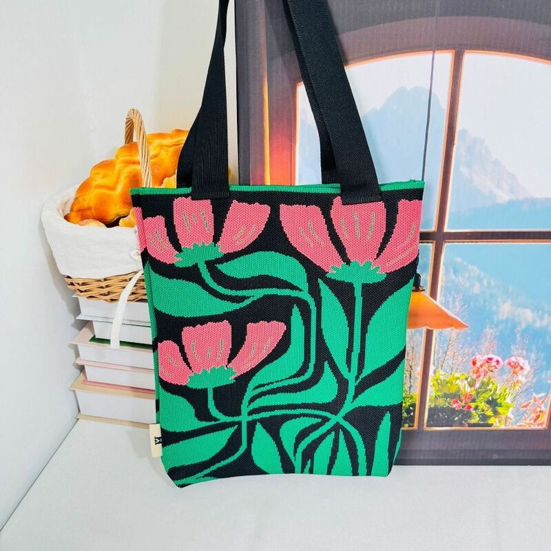Süße Strick handtasche neue Strick geometrische Muster Knoten Handgelenk Tasche Hochleistungs-Einkaufstasche Frauen