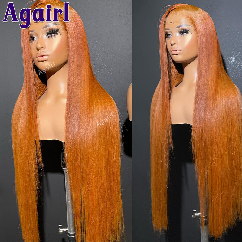 34Inch Cooper Ginger Brown Glueless 13X6 13X4 Straight Lace Frontal Wig Transparent 6X4 Lace Closure Human Hair Wigs for Women