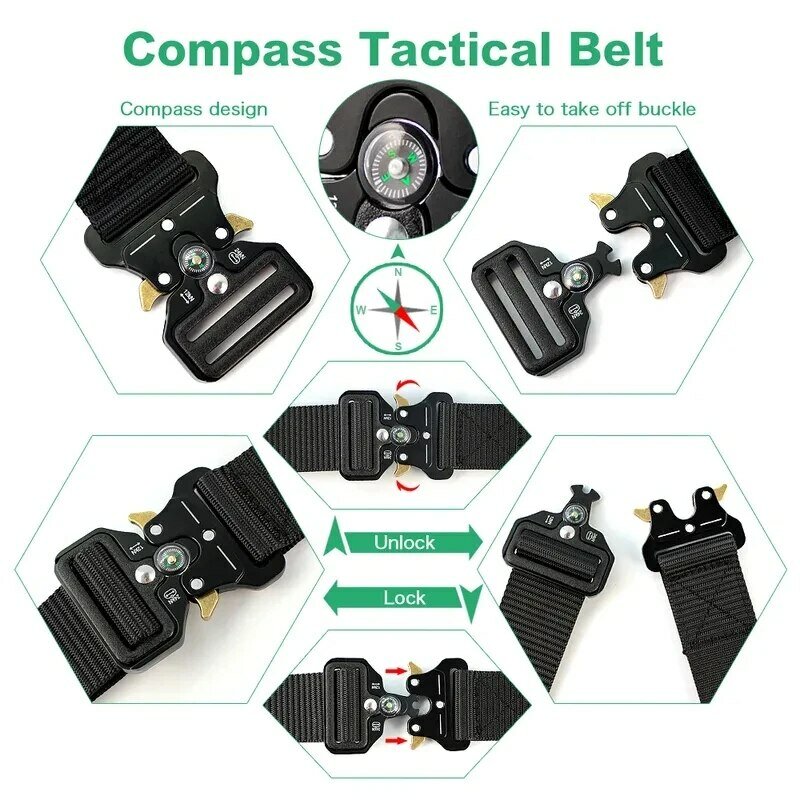 Cintura da uomo Army Outdoor Hunting Compass Tactical Multi-Function Combat Survival Canvas per cinture di lusso maschili in Nylon cinture neutre