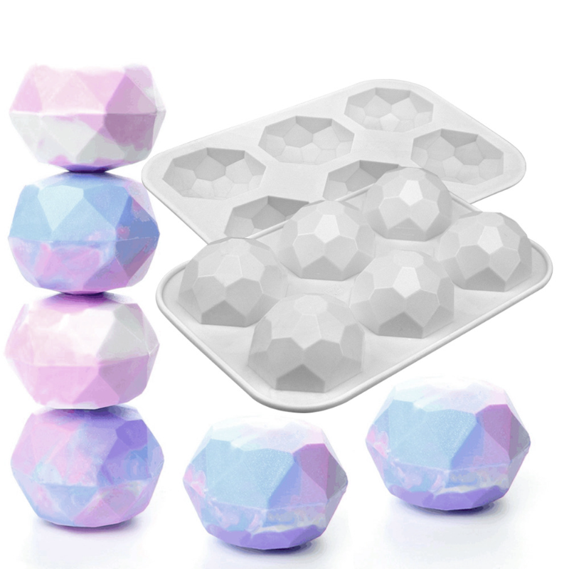 6 Cavity Gem Jewel Silicone Chocolate Baking Mold Geometric Diamond Mousse Cake Candy Ice Cube Mould Soap Candle Making Tool DIY