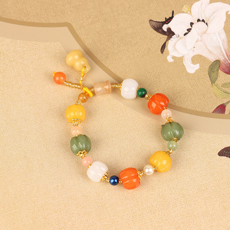 Jade Armband für Frauen ethnischen Naturstein Perlen Joint Anhänger Mode String Armband
