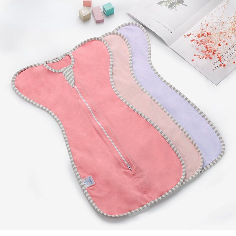 ถุงนอนระบายอากาศสำหรับทารกกันฝุ่นสีทึบใหม่ถุงนอนผ้าฝ้ายสำหรับเด็กยืดหยุ่นสีทึบแขนถอดออกได้สี่ฤดู