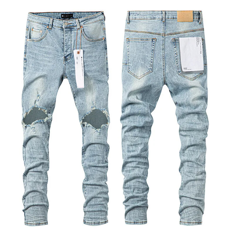 Jeans di marca ROCA viola di alta qualità trend hip-hop hole personality American hip-hop pantaloni eleganti e sottili