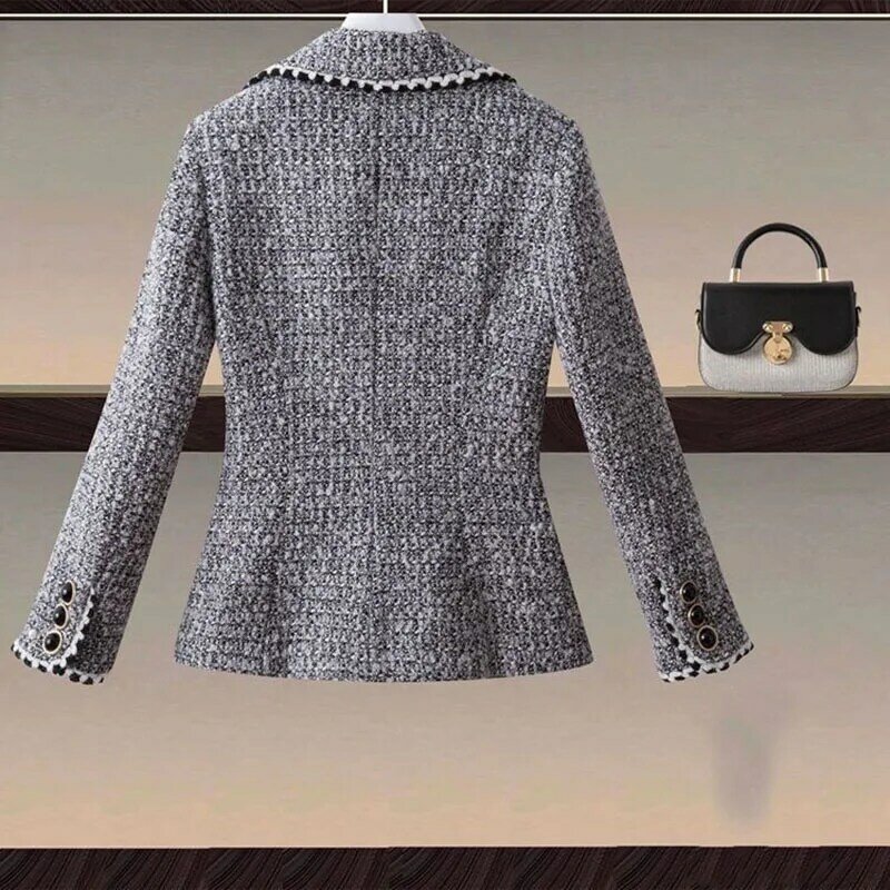 Fashion 2024 Spring Autumn New Blazers Women Jacket Color Matching Tweed Suit Collar Long Sleeve One Buckle Small Fragrance Coat