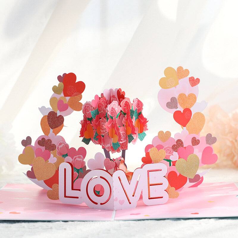 Tarjeta de felicitación tridimensional 3D para el Día de San Valentín, tarjeta de mensaje de bendición de vacaciones, amor romántico creativo, nuevo, 520
