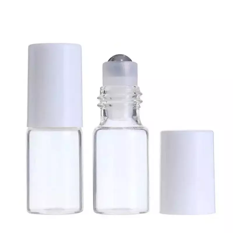 50PCS 1ML/2ML/3ML/5MLTransparent Bottle Glass Roll Roller Ball Bottle on Essential Oil Black Empty Vials Travel Perfumes Bottle