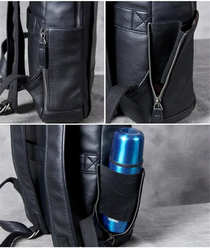 Simples casual macio real couro mochila das mulheres dos homens de alta qualidade couro genuíno grande capacidade viagens laptop preto bagpack