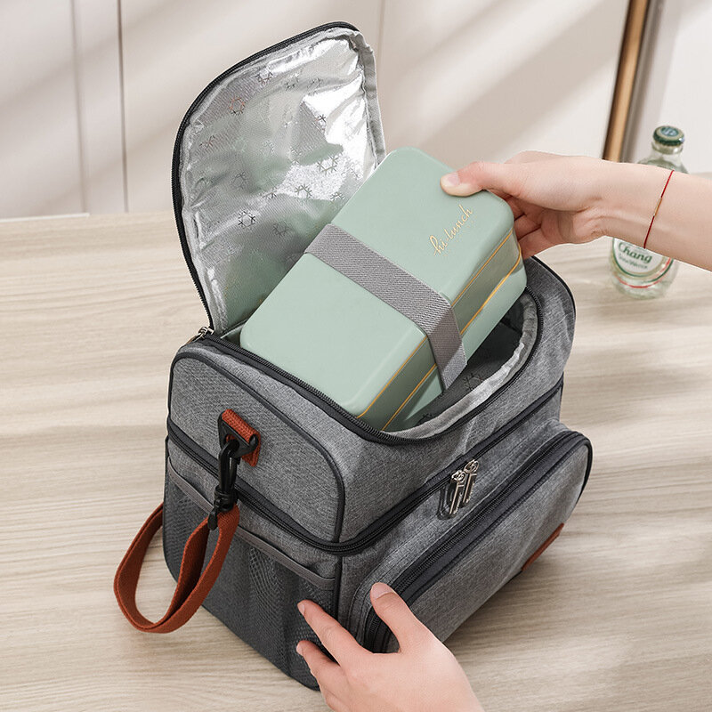 Große Kapazität Doppels chicht Isolierung Bento Lunch Bag tragbare Picknick kühler Eis beutel wasserdichte Lebensmittel Thermal Lunchbox Taschen