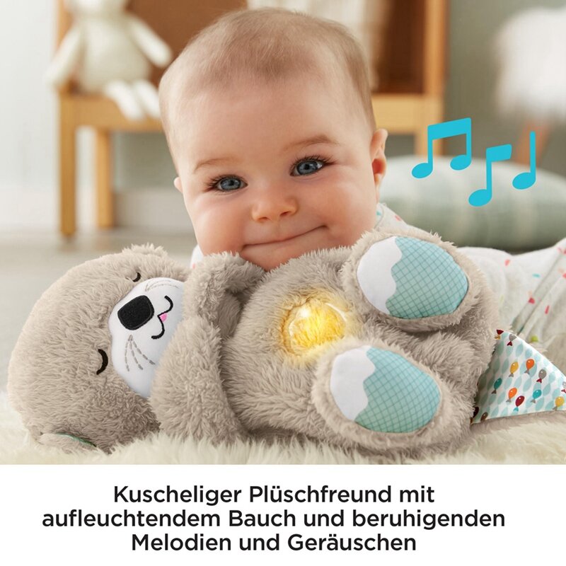 Máquina de sonido para bebé, nutria portátil de felpa con detalles sensoriales, luces musicales duraderas