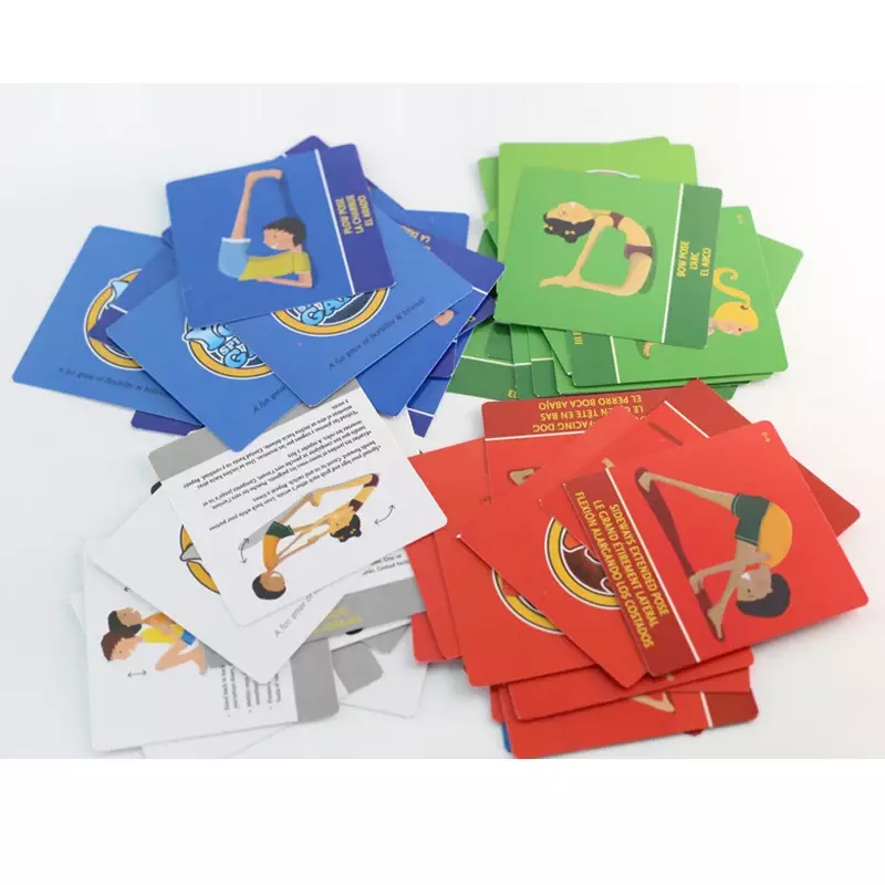 Juego de cartas de Pose de Yoga para adultos y niños, 54 piezas, flexibilidad y equilibrio, juegos de mesa familiares con Manual en inglés, francés y español
