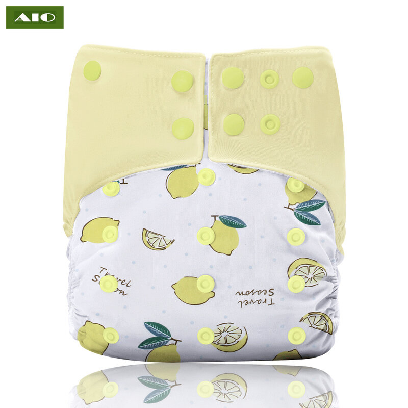 Pañal de tela infantil respetuoso con el medio ambiente, pañal reutilizable con estampado de limón, bolsillo para bebé, transpirable, todo en dos, con 2 aberturas, apto para 0-3 años