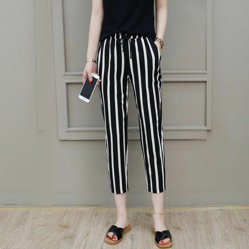 2023 Summer New Fashion Trend Classic Stripes and Dots Women's Pants Sports Loose Casual Simple Slim Versatile Harlan Capris