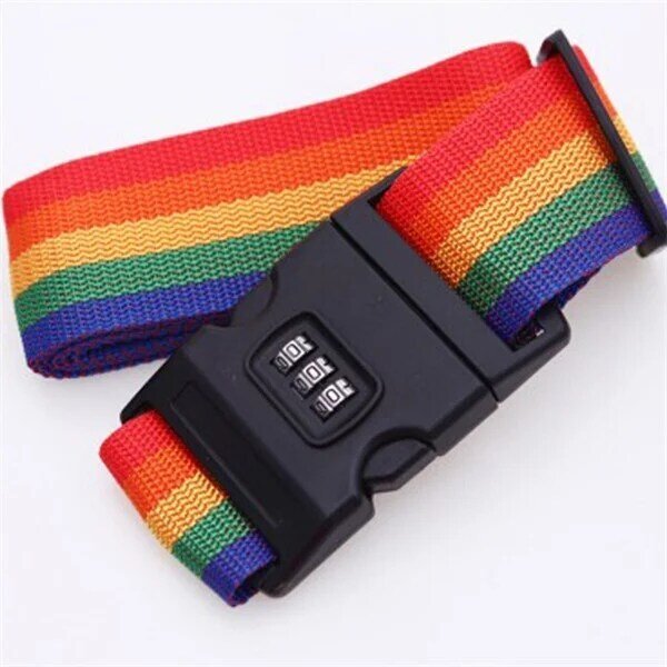 Cinta de bagagem cinto de viagem arco-íris ajustável bagagem mala cinta com bloqueio codificado 1.7m cinto cinta mala acessórios