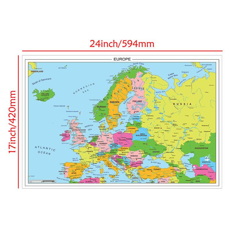 59*42cm The Europe Map with Details Wall Art Poster Decorative Canvas Painting Travel School Supplies Classroom Home Decoration