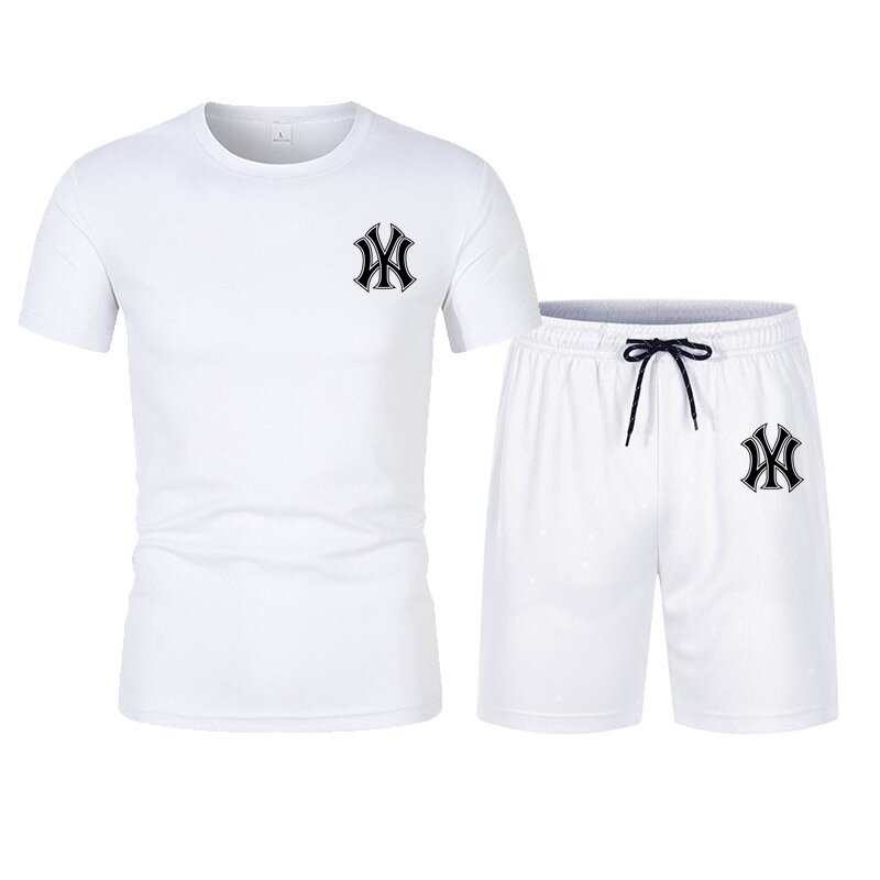 Setelan olahraga pria, pakaian baru musim panas nyaman bernapas Mesh Set lari kebugaran Tracksuit kaus + celana dua potong