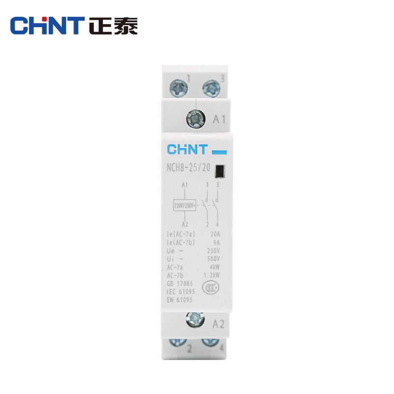 Однофазный контактор переменного тока CHINT CHNT NCH8, рельсовый бытовой маленький, 220 В, 230 В, 20 А, 25 А, 50 Гц, 60 Гц, 2NC, 2NO, 1NO1NC