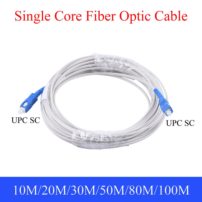 Single-Core Cabo de Extensão Fibra Óptica, Simplex Indoor Patch Cord, UPC, SC para SC, 10m, 20m, 30m, 50m, 80m, 100m Fio