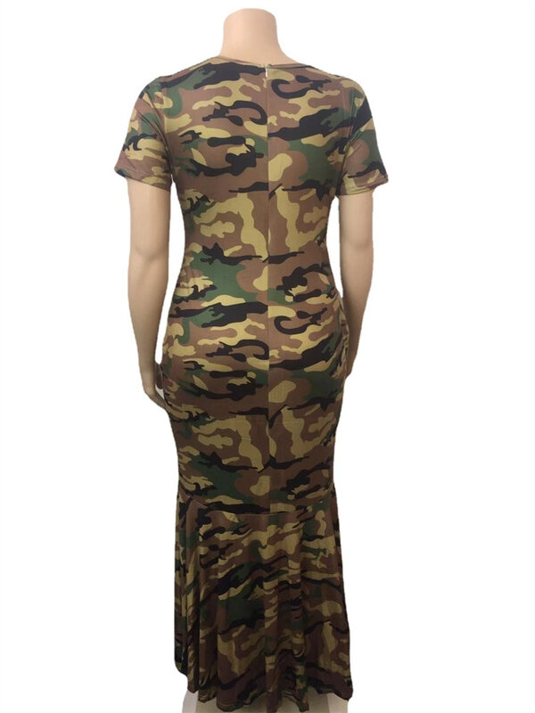 Wmstar Plus Size Women Clothing Summer Dress Wholesale Camouflage Elegant Striped Print Full Length Maxi Dresses Dropshipping
