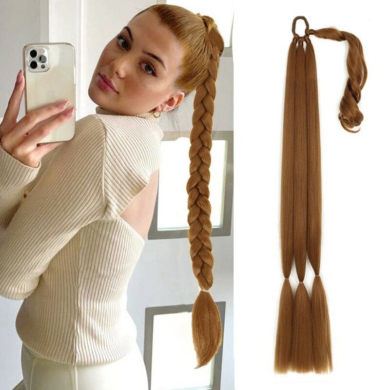 Long Synthetic Braided Ponytail Extension Straight Wrap Around Hair Ponytail Natural Soft Hair Piece For Women Daily Wear Hair