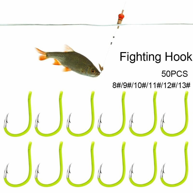50PCS Toughness Barbed Sea Fishing Fluorescent Fighting Hook High-carbon Steel Fish Gear Fishhooks