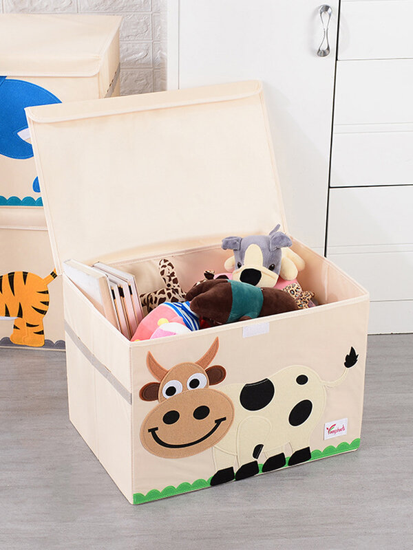Caixa de armazenamento dobrável dos desenhos animados com tampa roupas colcha caixa de armazenamento brinquedos das crianças artigos diversos oxford pano organizador caixa de armazenamento