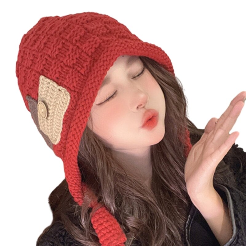 수제 패션 니트 모자 여성 가을 ​​겨울 귀 보호 술 모자