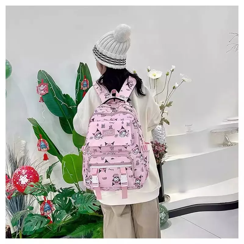 Sanrio Kuromi mochila para crianças, mochila escolar para estudantes, mochila de grande capacidade, preta e azul para menina e menino, bolsa para computador