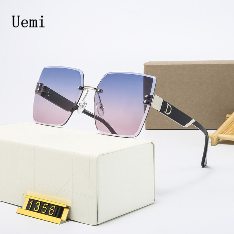 Gafas de sol sin montura para hombre y mujer, lentes de sol de marca de lujo, diseño Vintage, montura cuadrada, UV400