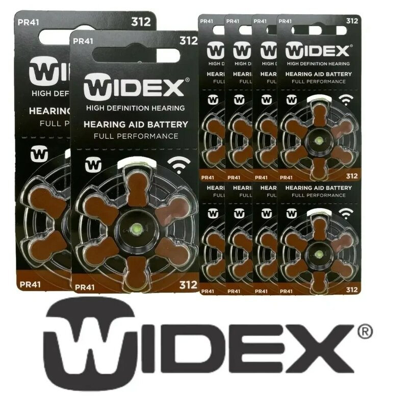 Caja de baterías Widex para audífonos, tamaño 312, A312, 312A, color marrón, PR41, Zinc Air, 60 celdas