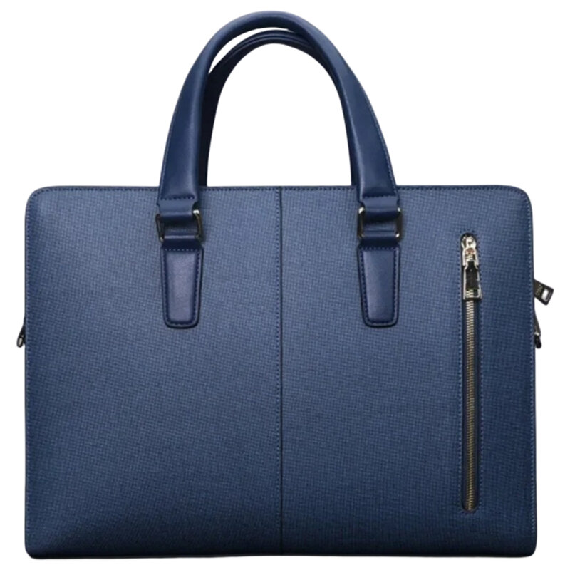 กระเป๋าเอกสารธุรกิจหนังสีฟ้าของผู้ชายกระเป๋าถือความจุขนาดใหญ่