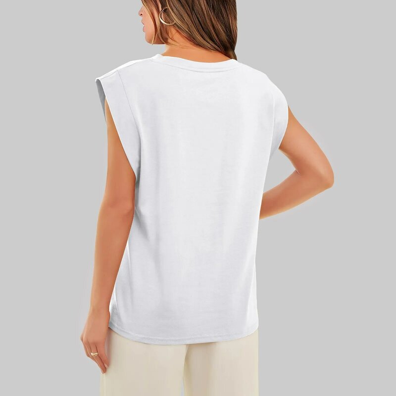 Women'S Round Neck T-Shirt Casual Fashion Cap Sleeve Tank Tops Solid Color And Strip T-Shirt Summer Daily Regular Blouse Vest