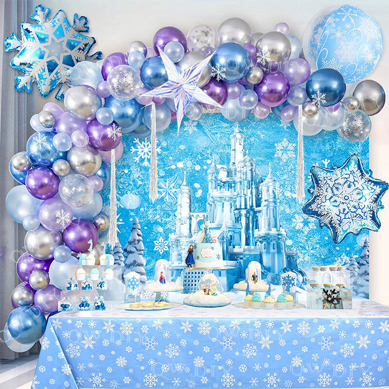 Globos de copo de nieve de Frozen para niña, Kit de arco de guirnalda, decoración de aniversario