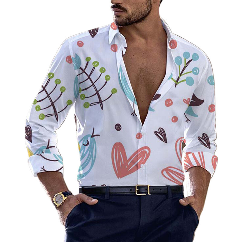 Top-Shirt Polyester gedruckt regulären Knopf lässig täglich verkleiden Fitness Urlaub Revers Langarm Party bequem