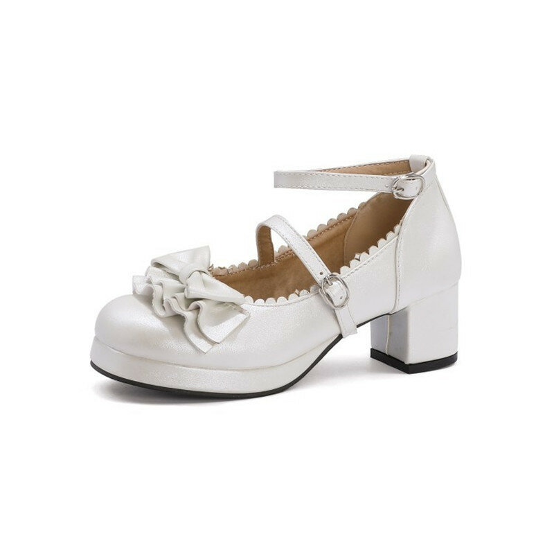 Women High Heels Girls Shoes Classic Bow Princess Lolita Shoes Fashion Girls Party Wedding Shoes Round Toe Ladies Pumps 34-46