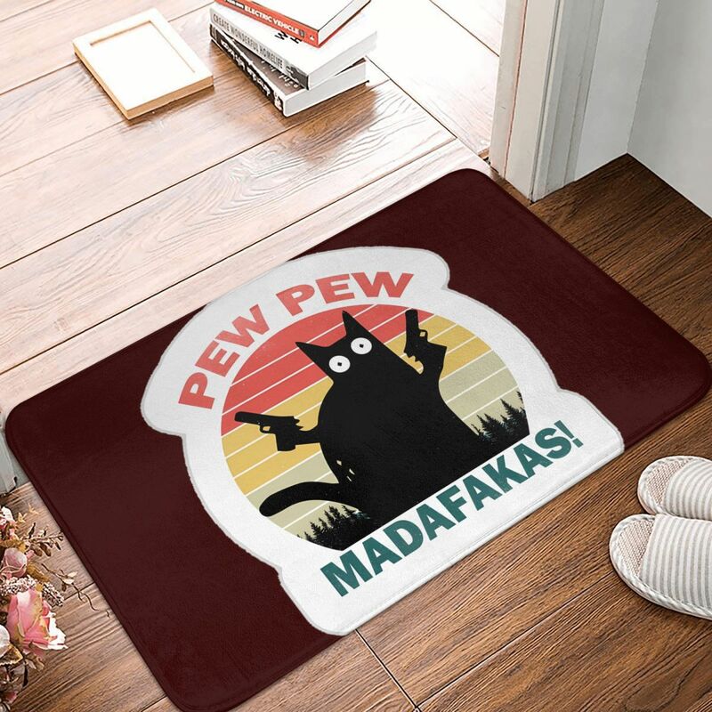 Pew Pew Madafakas 검은 고양이 도어매트, 주방 카펫, 야외 러그, 홈 데코