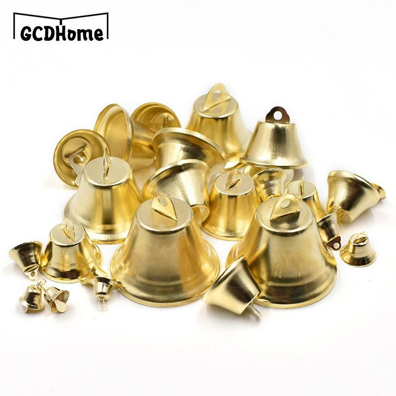 Campanas chapadas en oro de 10-50mm, adornos de trompeta, Mini cascabel para manualidades hechas a mano, decoración colgante para mascotas, fiesta, boda y Navidad